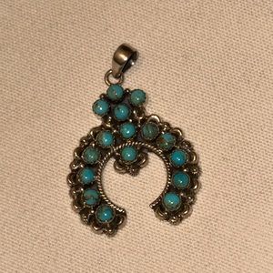 Authentic Native American Turquoise and Sterling Silver Naja Pendant